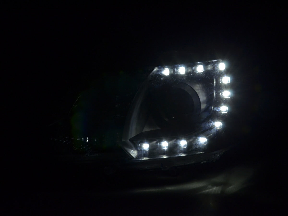 Scheinwerfer Set Daylight LED Tagfahrlicht VW Bus T5 ab 2009 schwarz Scheinwerfer Set Daylight LED Tagfahrlicht VW Bus T5 ab 2009 schwarz